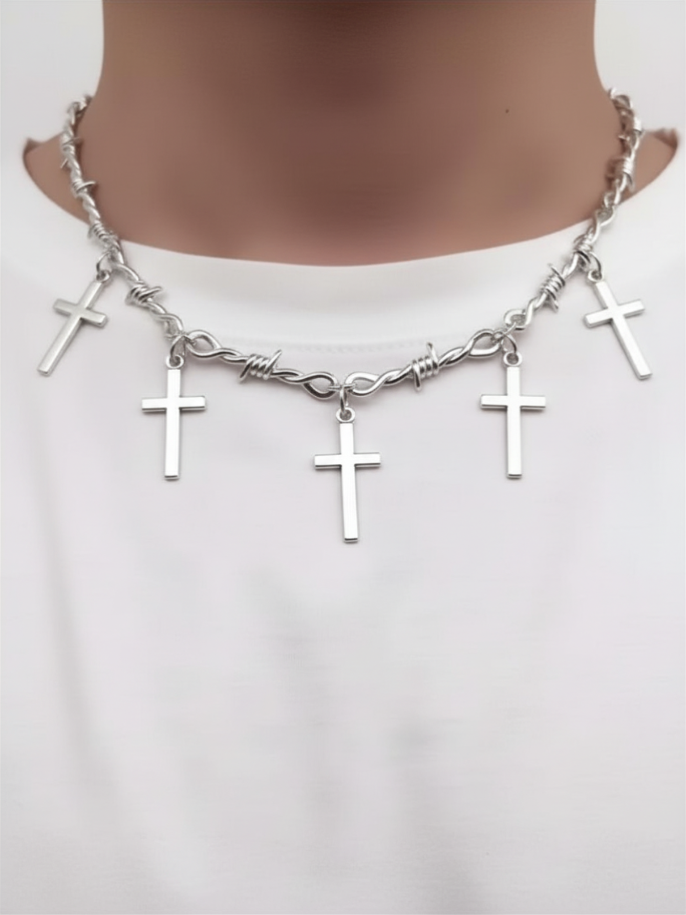 Barbed Wire Cross Chain Necklace
