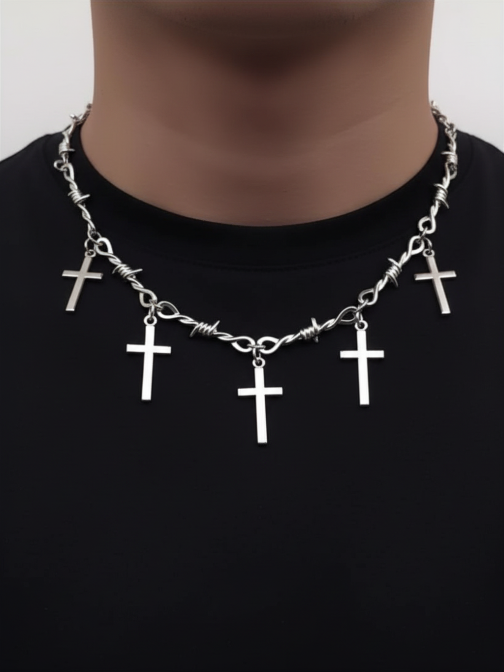 Barbed Wire Cross Chain Necklace