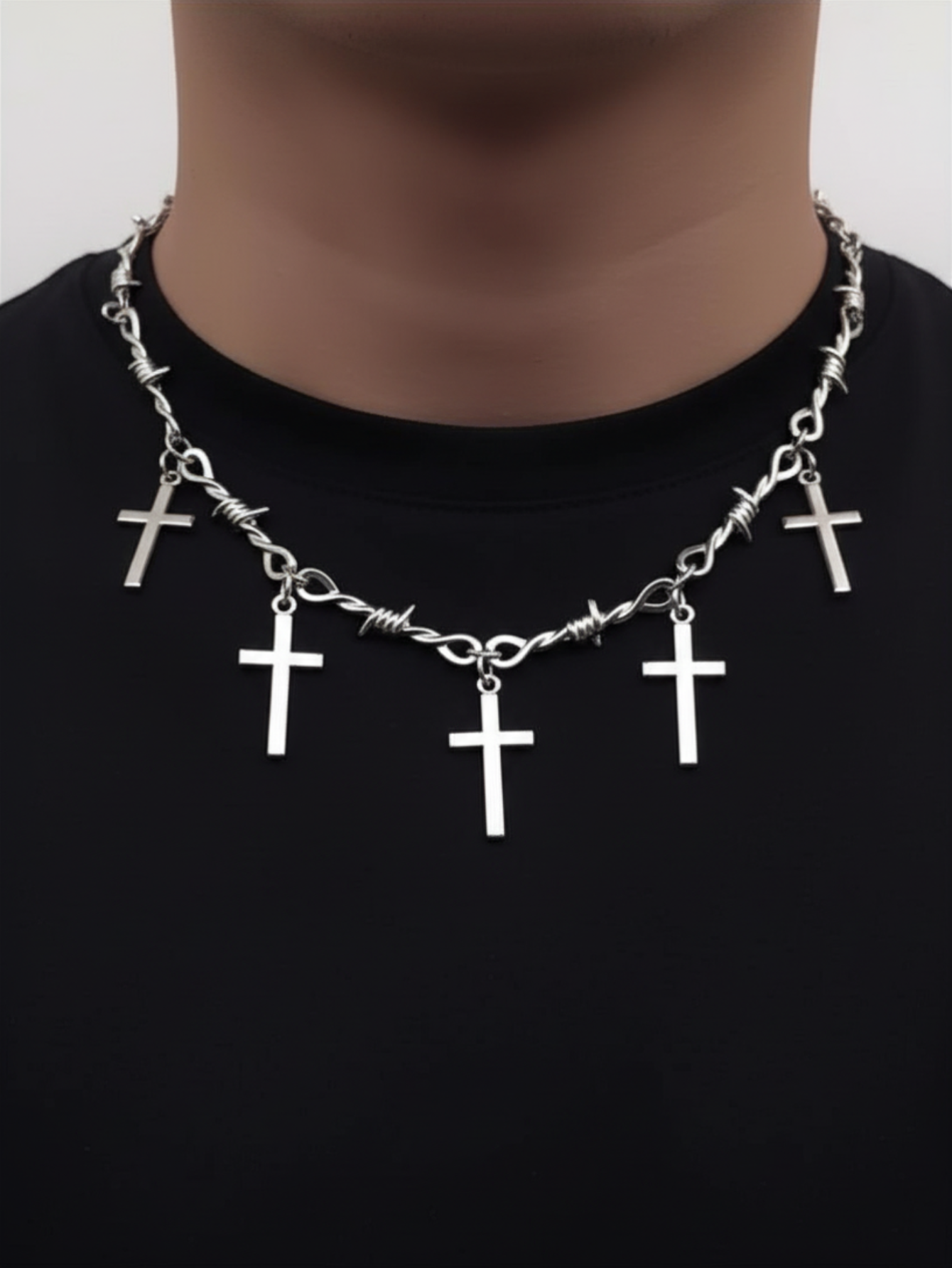 Barbed Wire Cross Chain Necklace