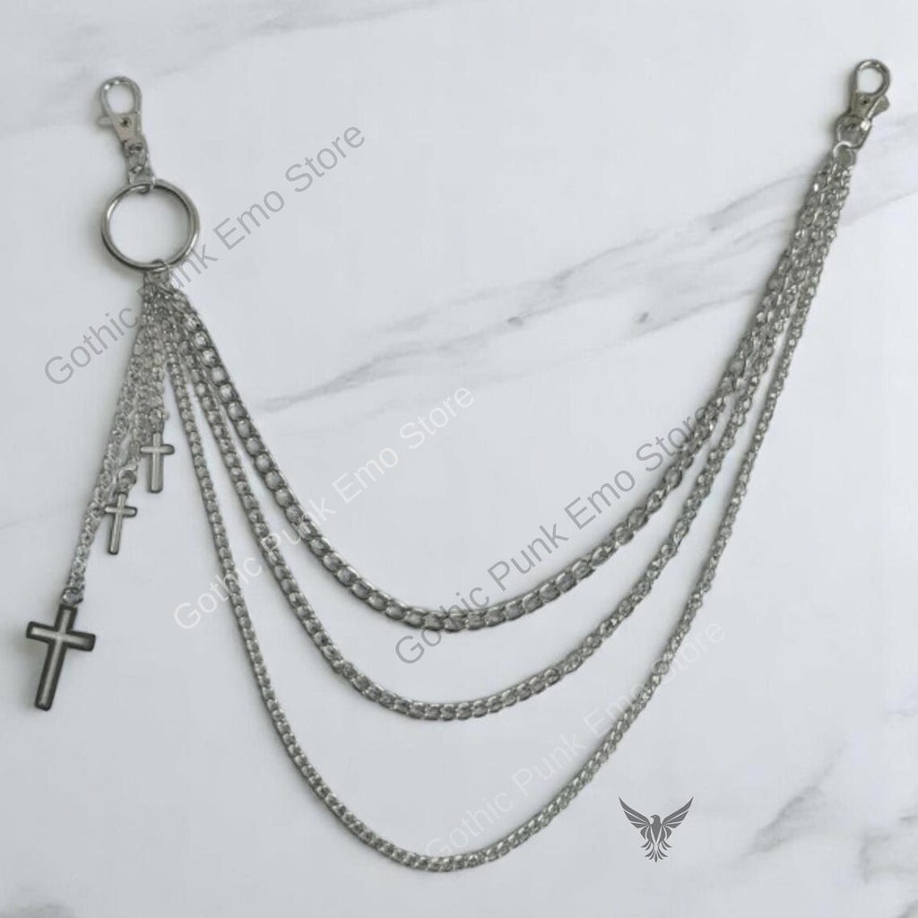 Cross O Ring 3-Layered Pants Chain: Punk Goth Biker Style