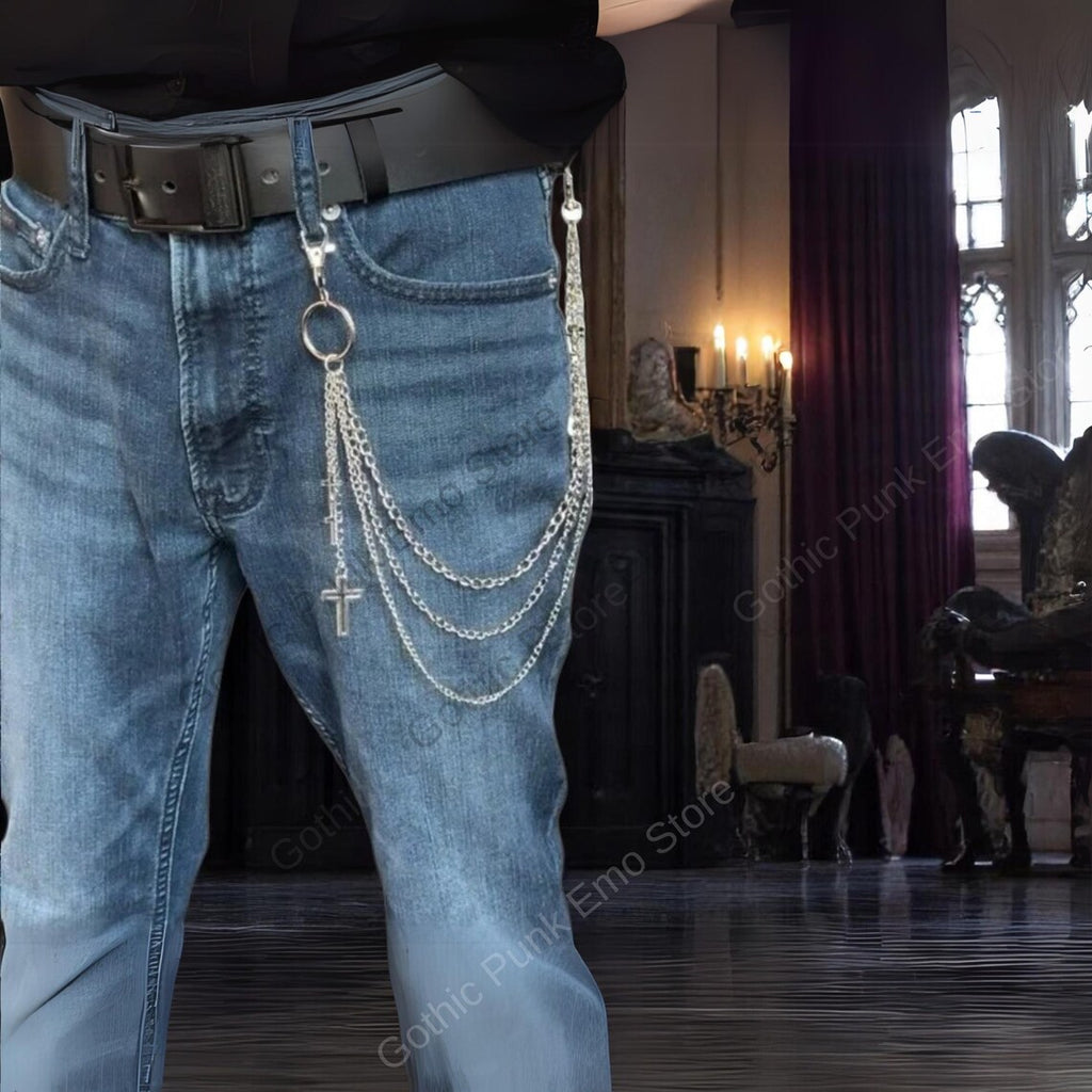 Cross O Ring 3-Layered Pants Chain: Punk Goth Biker Style