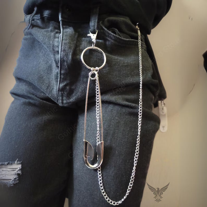 Punk Safety Pin Pants Chain