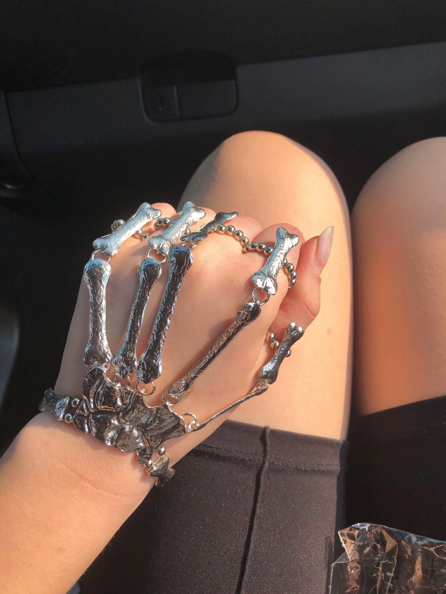 Skeleton Emo Silver Glove Rings Bracelet