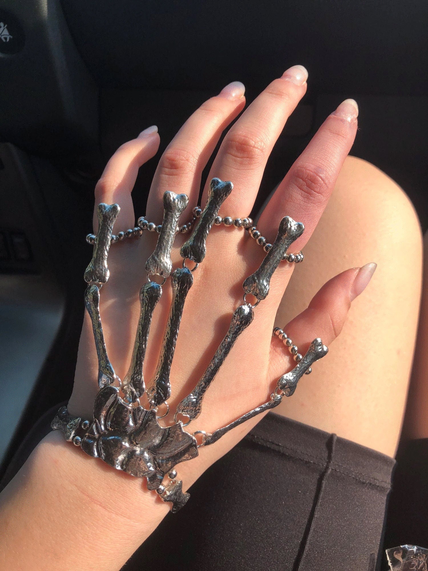 Skeleton Emo Silver Glove Rings Bracelet