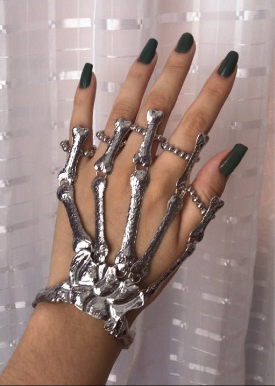 Skeleton Emo Silver Glove Rings Bracelet