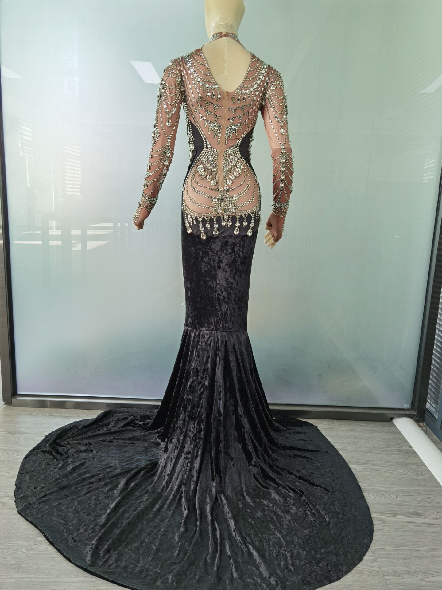 Velvet Black Rhinestone Dress