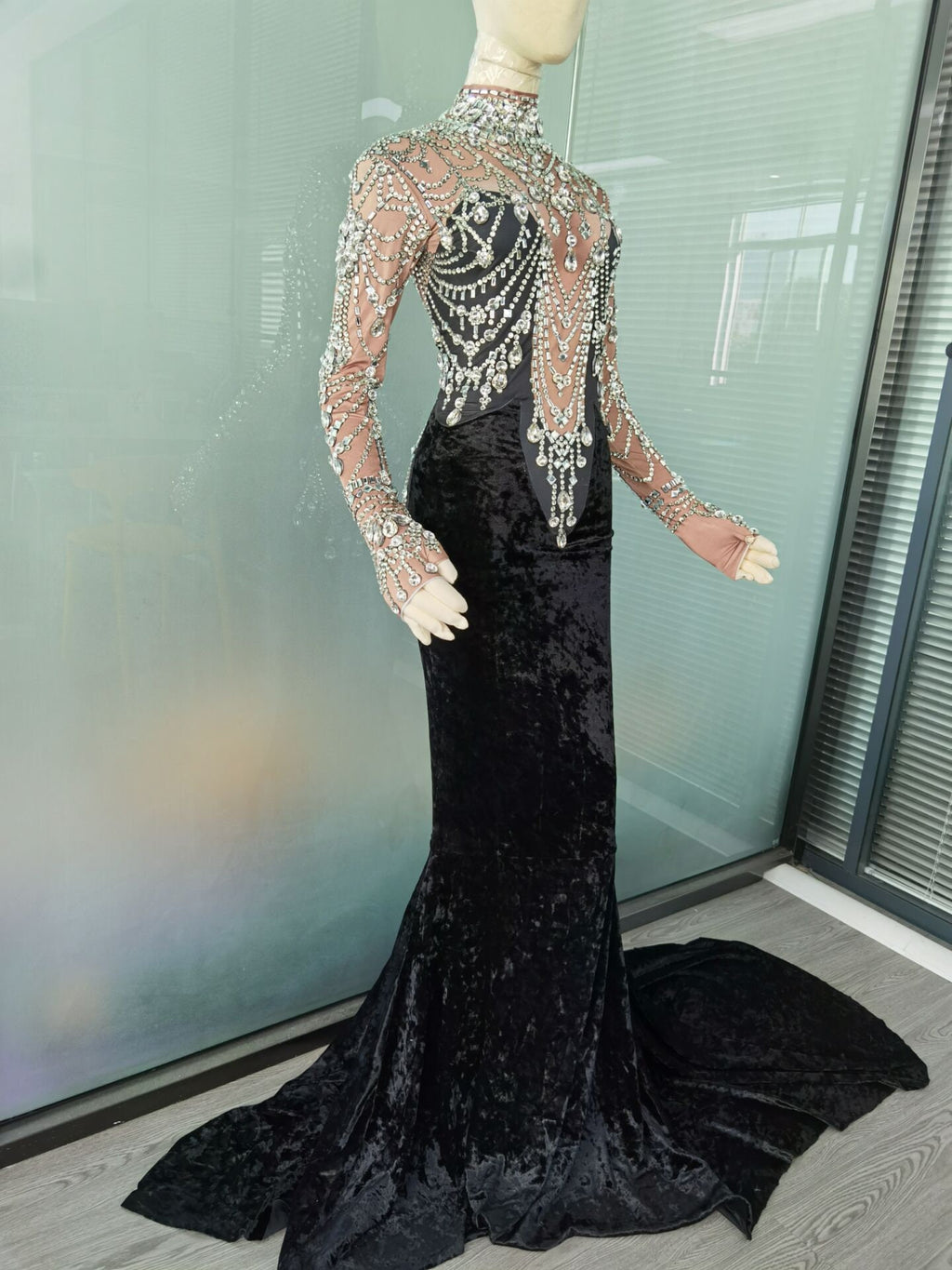 Velvet Black Rhinestone Dress