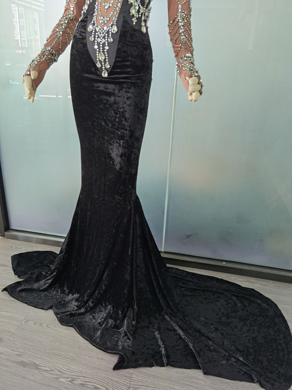 Velvet Black Rhinestone Dress