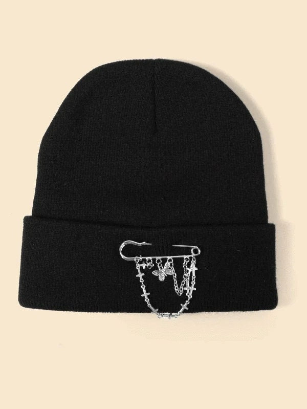 Black y2k Beanie Chain Hat Cap