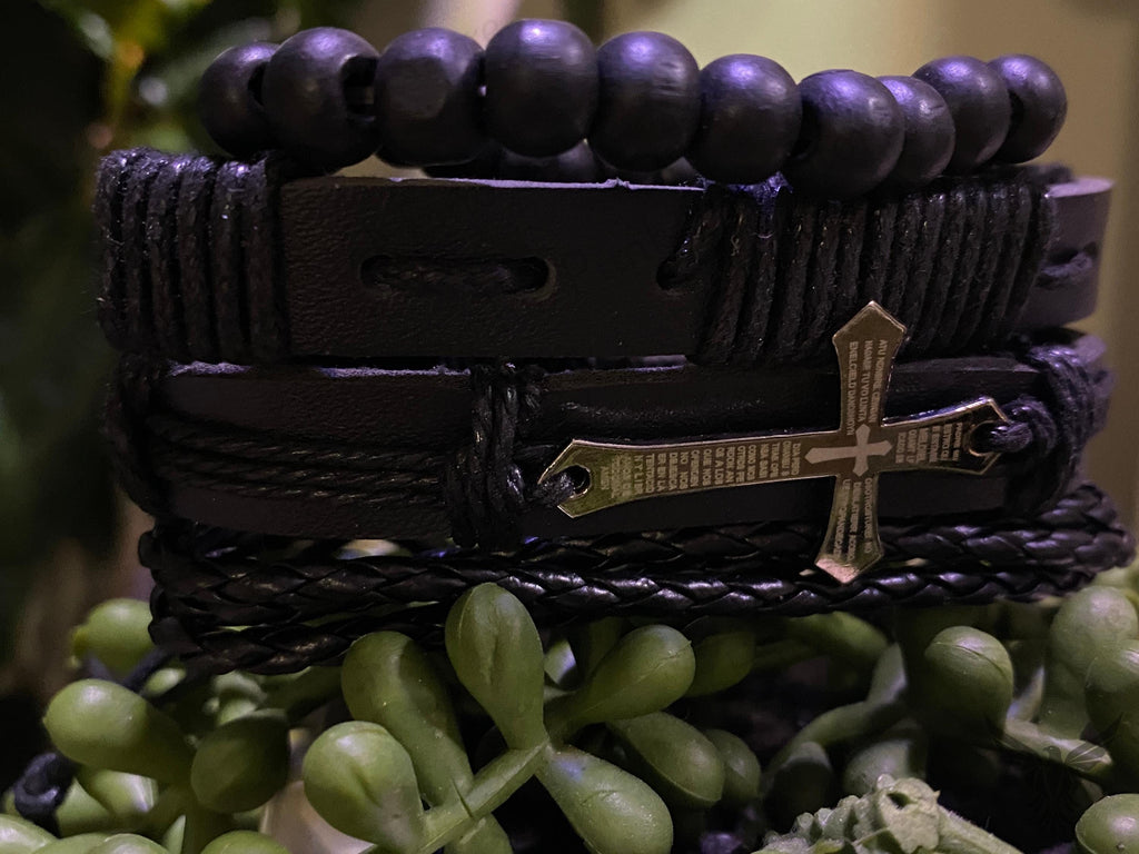 Black Cross Bracelet Set