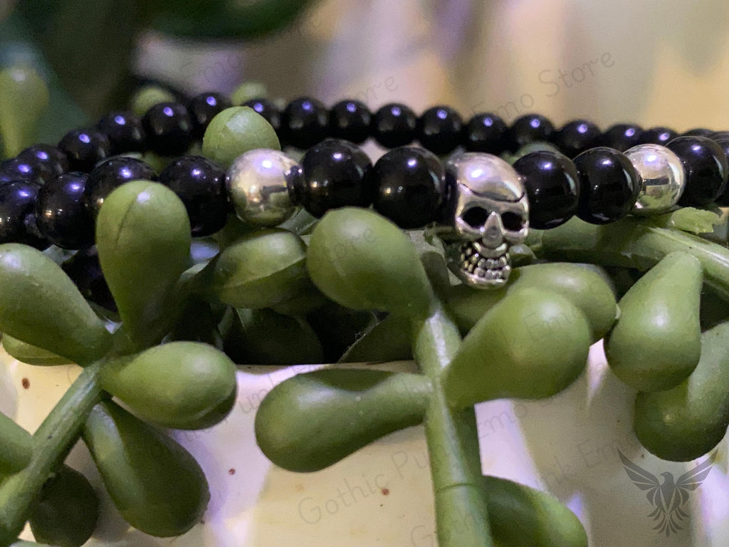Gothic Skull Bead Bracelet Set