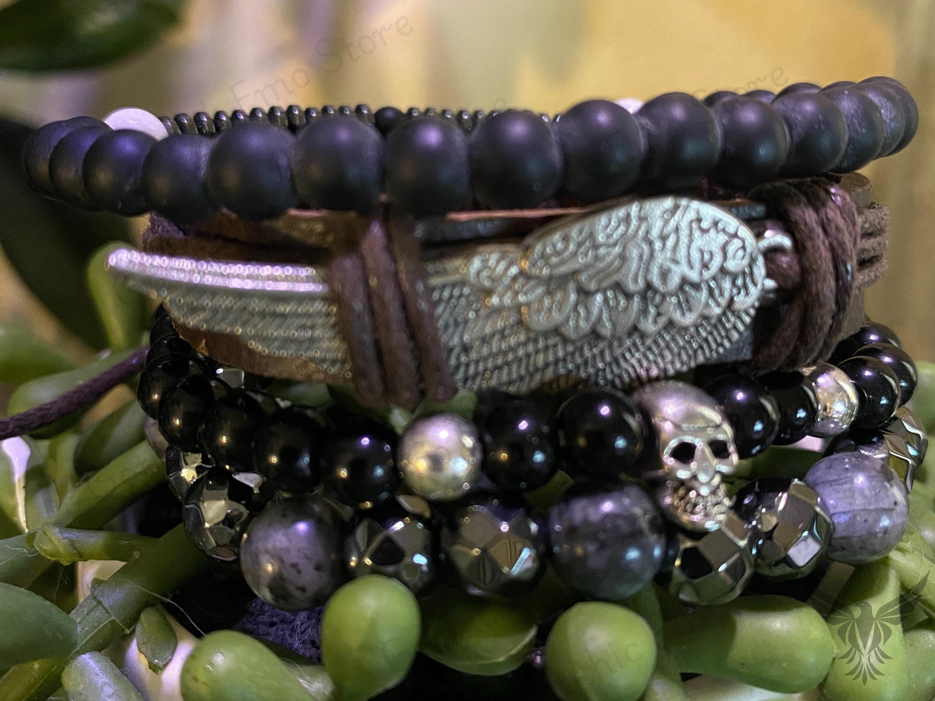 Gothic Skull Bead Bracelet Set