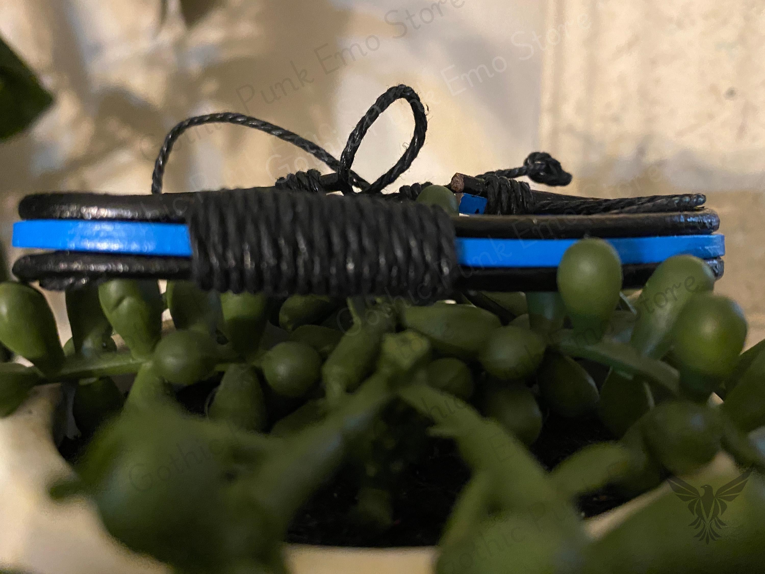 Blue Leather Bracelet Set