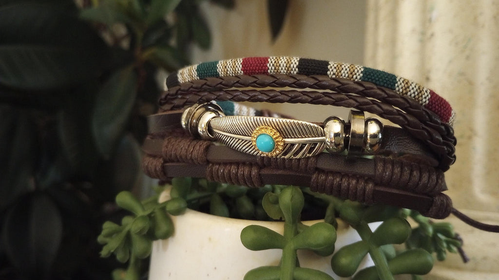Boho Leather Bracelet Set 3pc