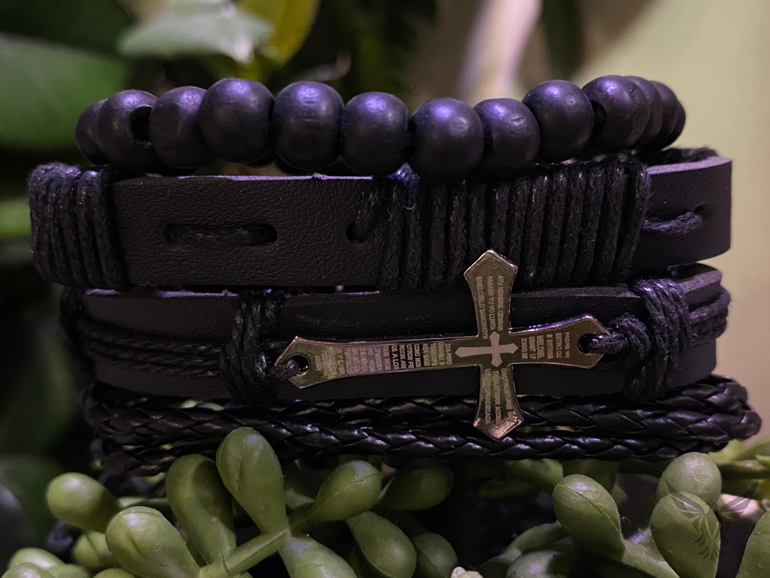 Black Cross Bracelet Set