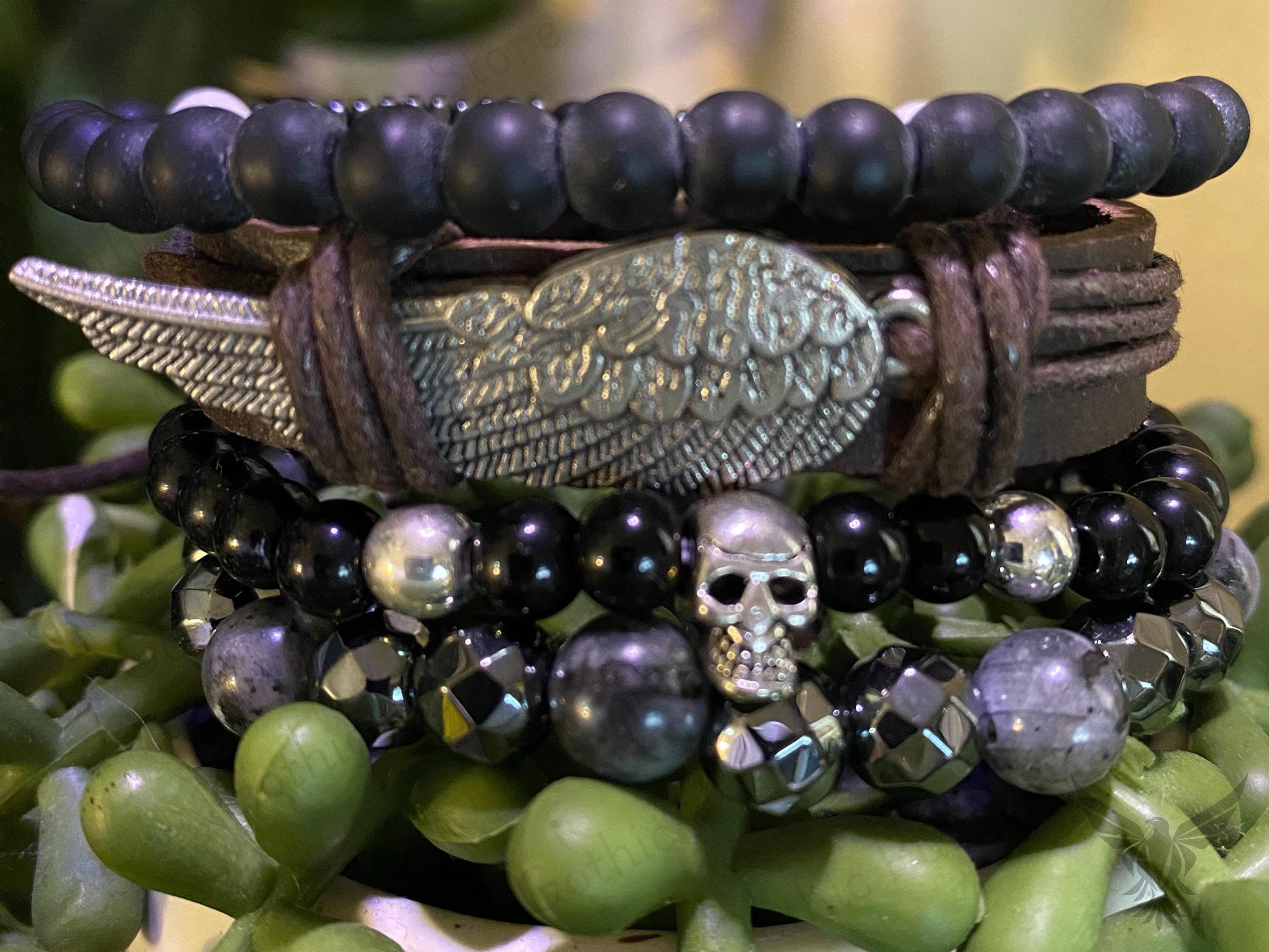 Gothic Skull Bead Bracelet Set