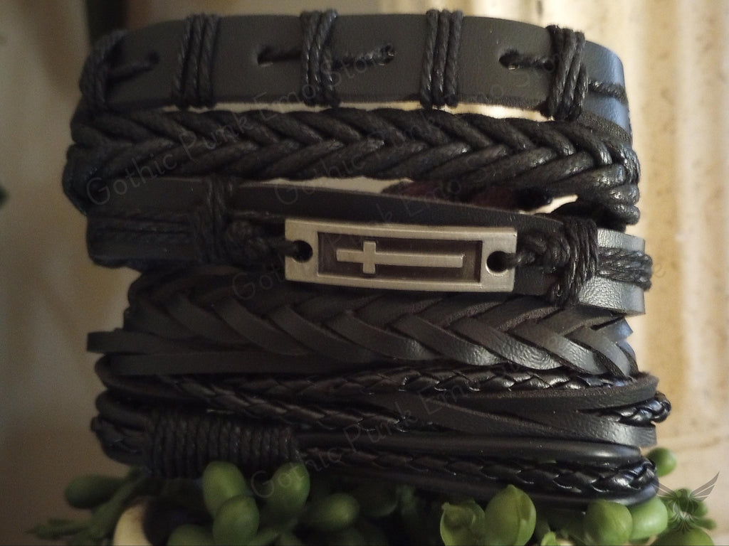 Cross Black Bracelet Set
