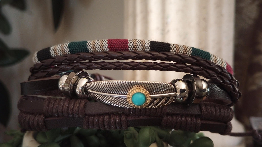 Boho Leather Bracelet Set 3pc