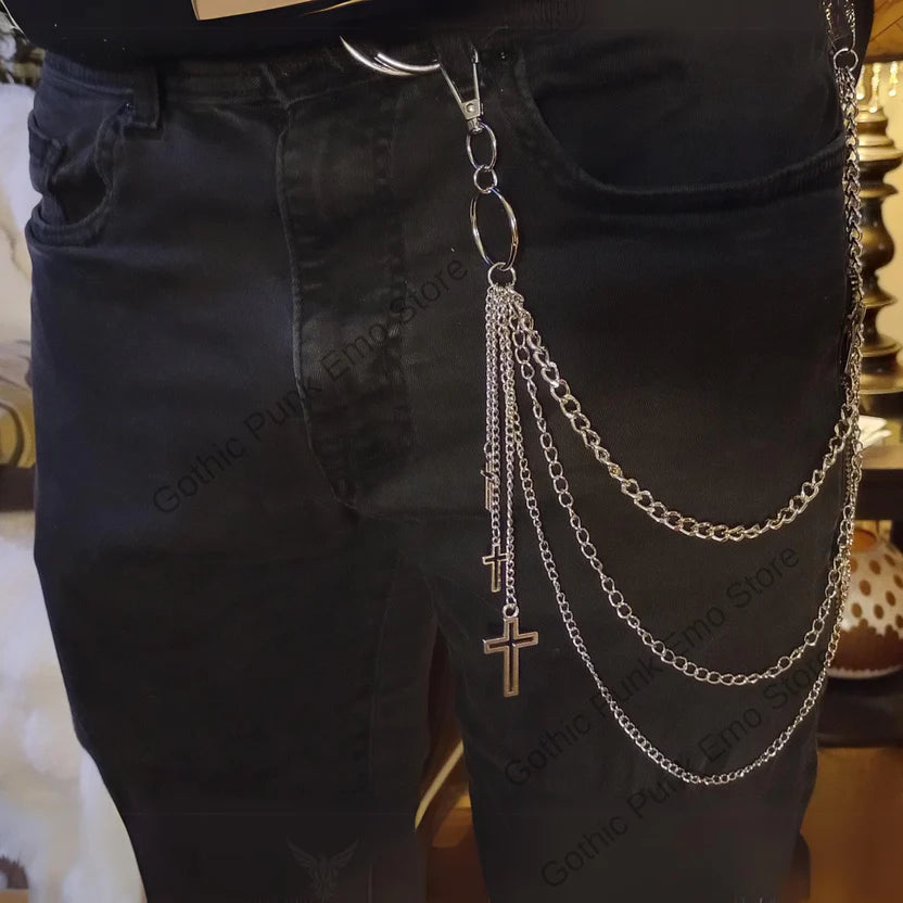 Cross O Ring 3-Layered Pants Chain: Punk Goth Biker Style