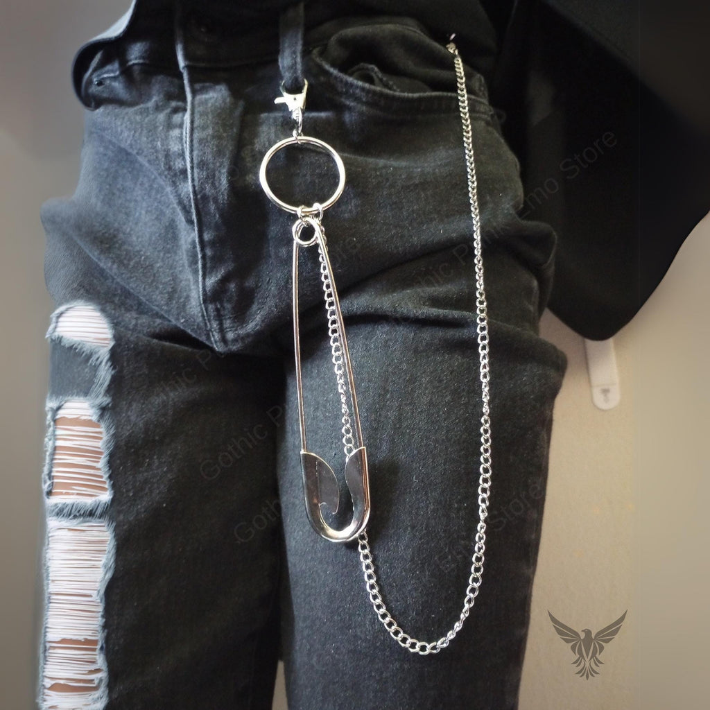 Punk Safety Pin Pants Chain