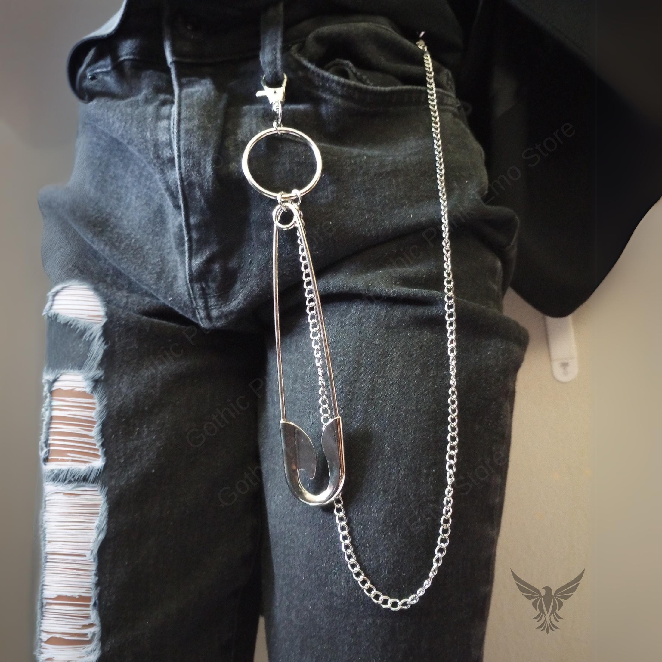 Punk Safety Pin Pants Chain