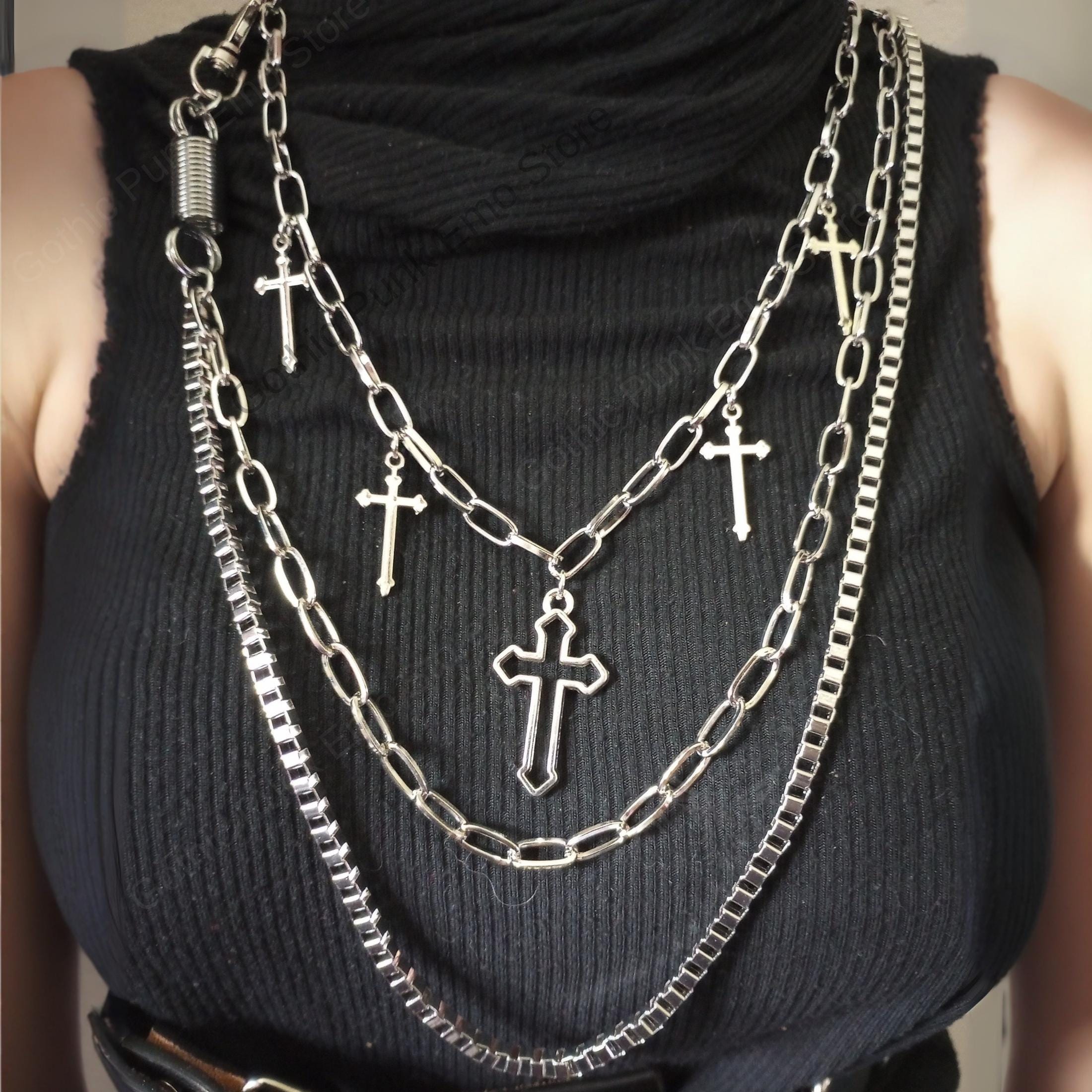 Layered Cross Chain Necklace