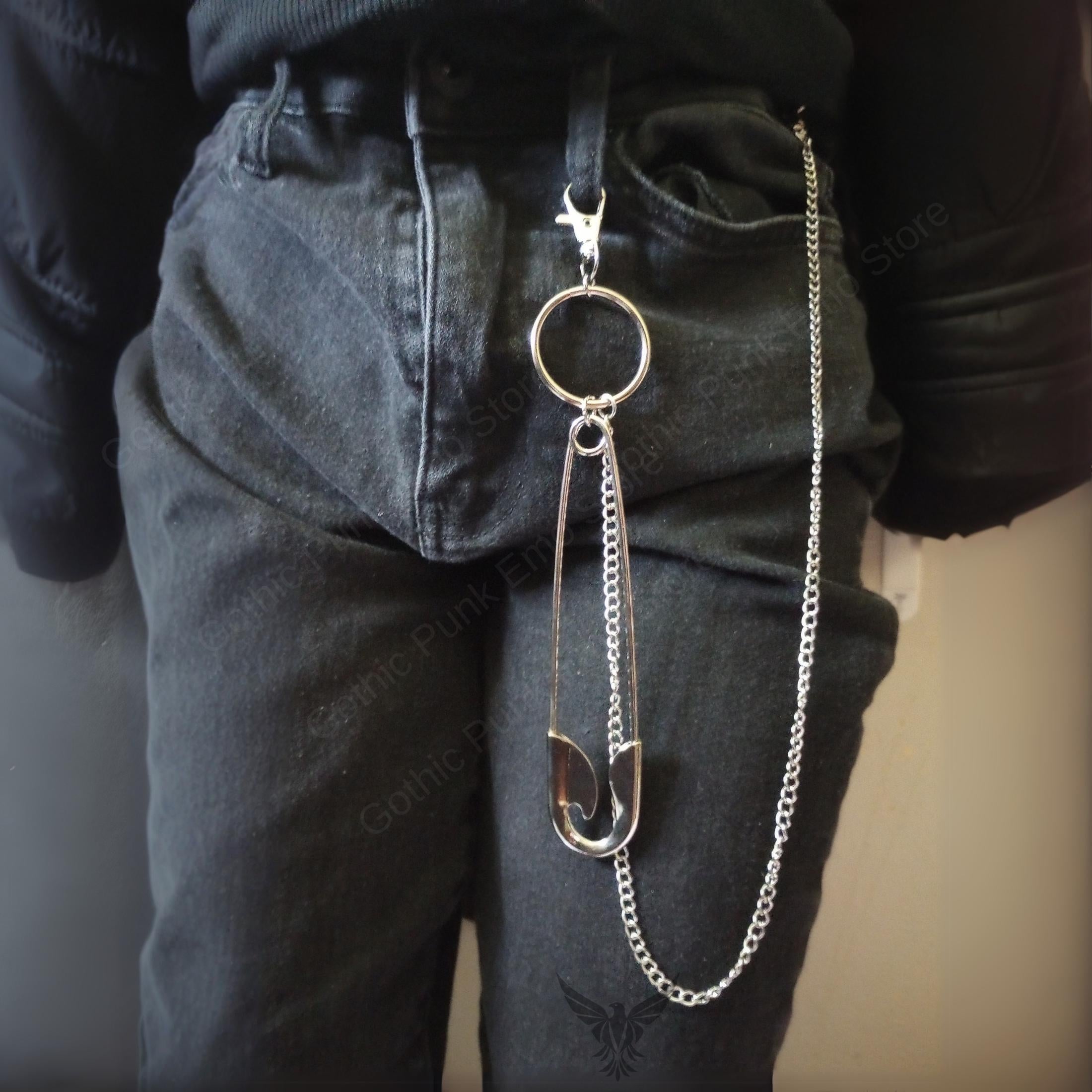 Punk Safety Pin Pants Chain