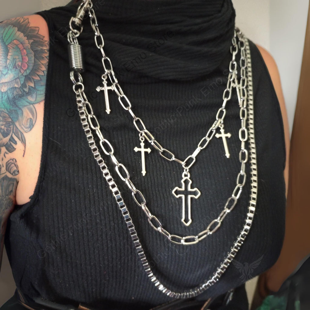 Layered Cross Chain Necklace