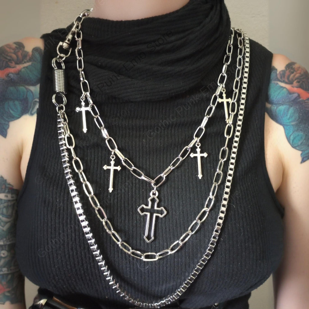 Layered Cross Chain Necklace