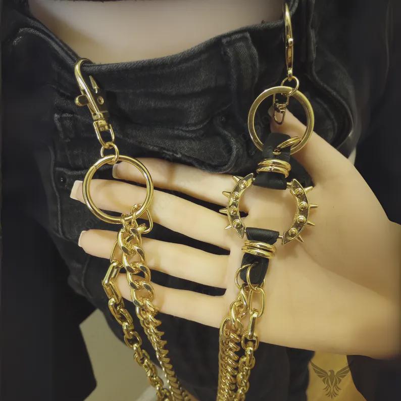 Gold Spiked O-Ring Wallet Chain