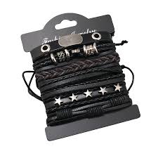 Y2K Punk Leather 5pc Bracelet Set