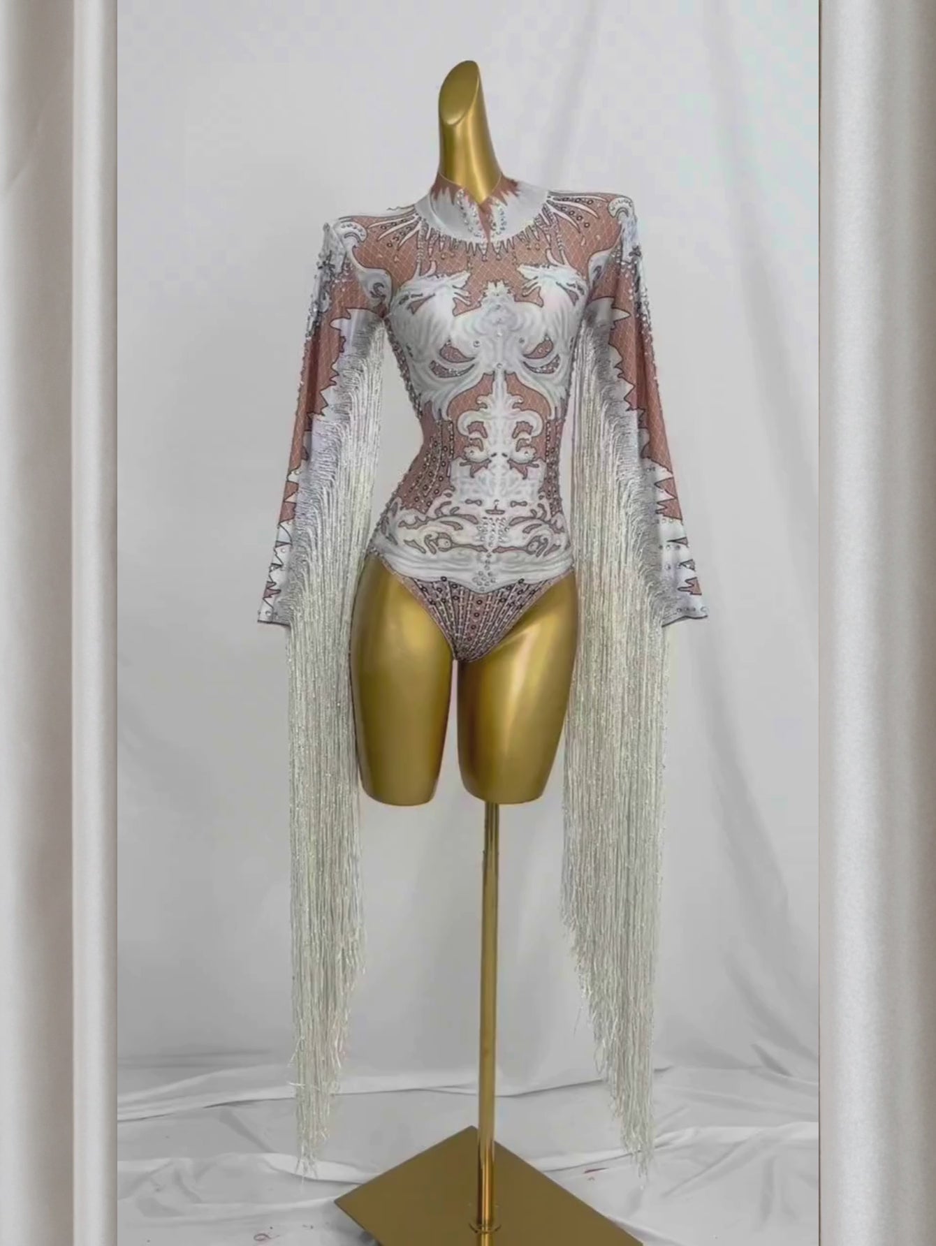 White Fringe Sequince Drag Queen Lyrical Costume