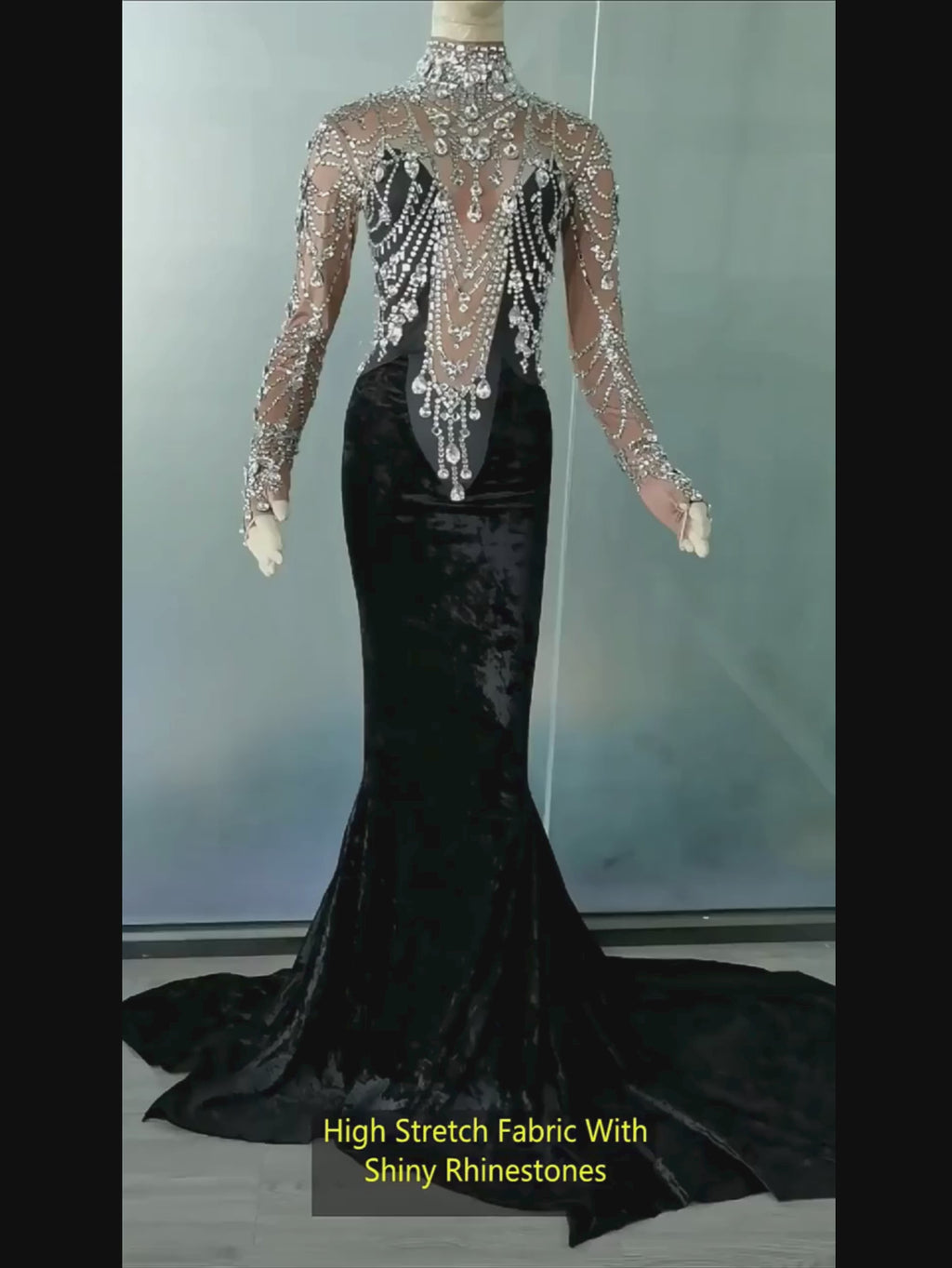 Velvet Black Rhinestone Dress