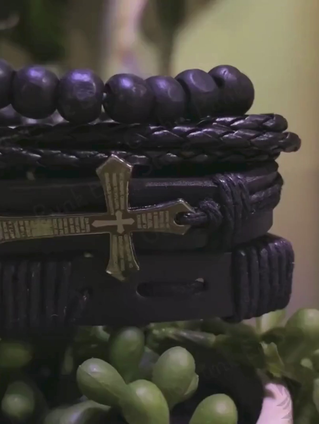 Black Cross Bracelet Set