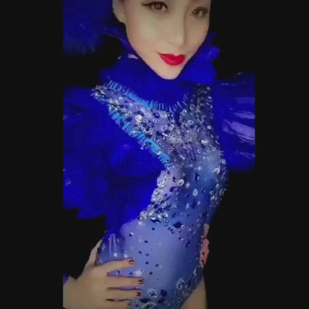 Blue Feather Diamond Monokini Costume