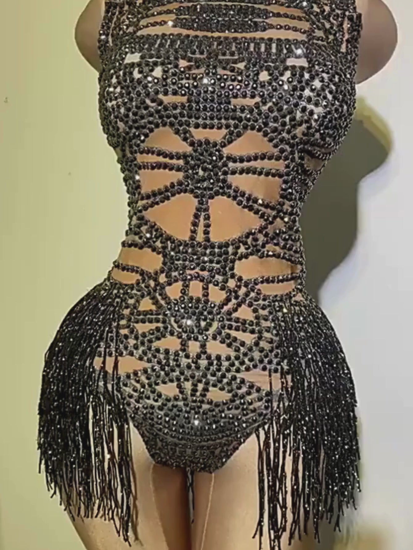 Black Fringe Sequince Drag Queen Lyrical Costume