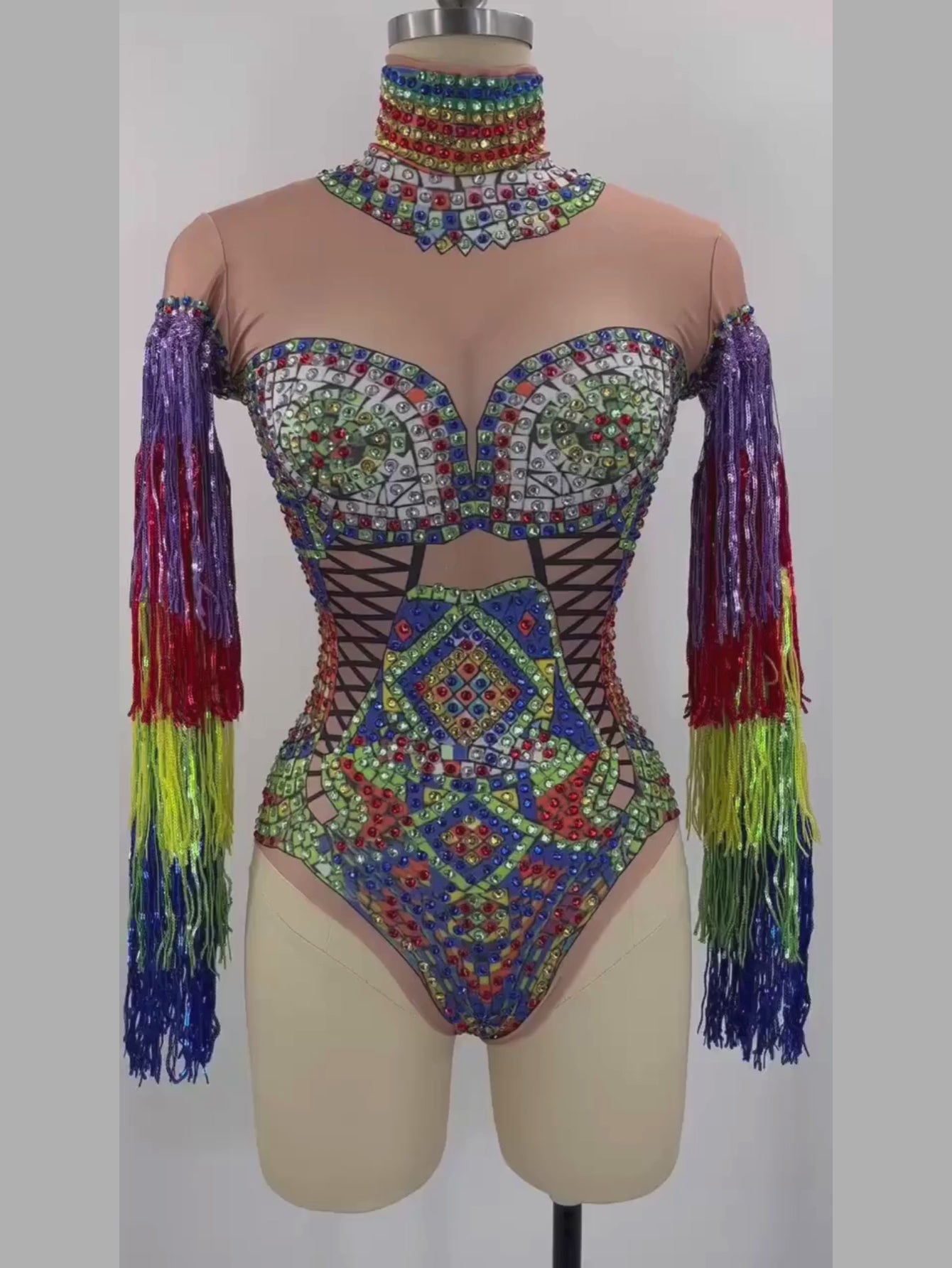 Diamond Rainbow Monokini Fringe Costume
