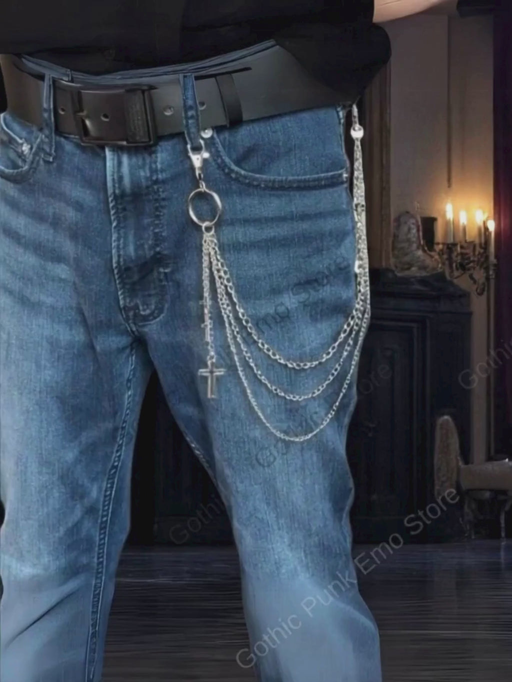 Cross O Ring 3-Layered Pants Chain: Punk Goth Biker Style