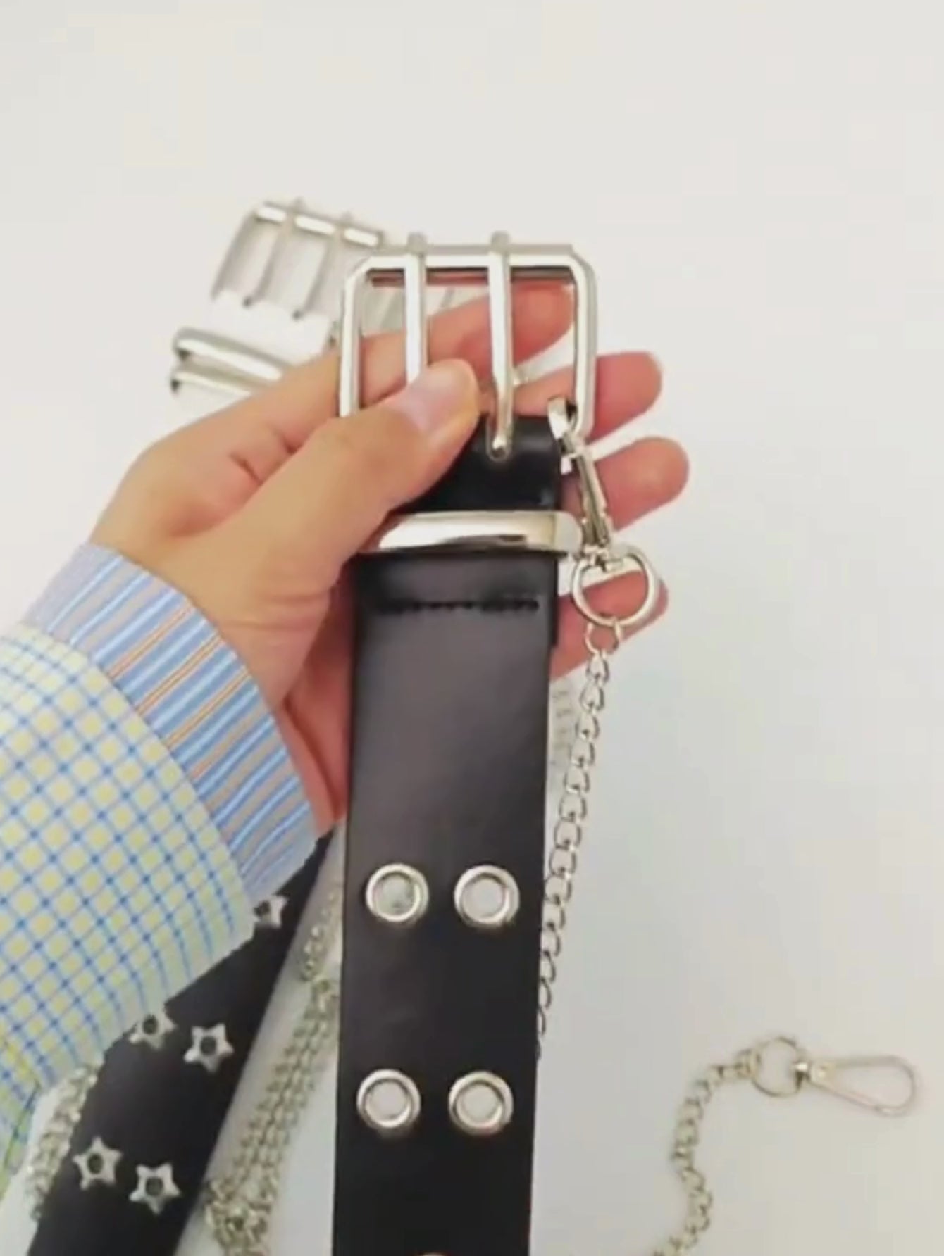 Black Grommet Belt With Chain