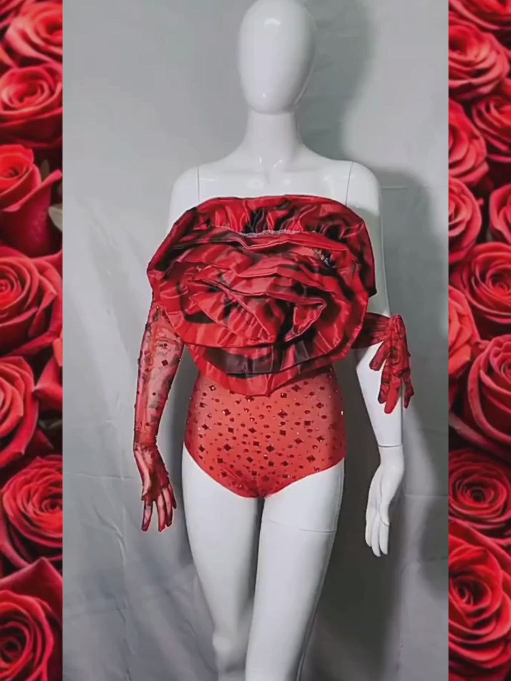 Red Rose Flower Drag Queen Monokini Set