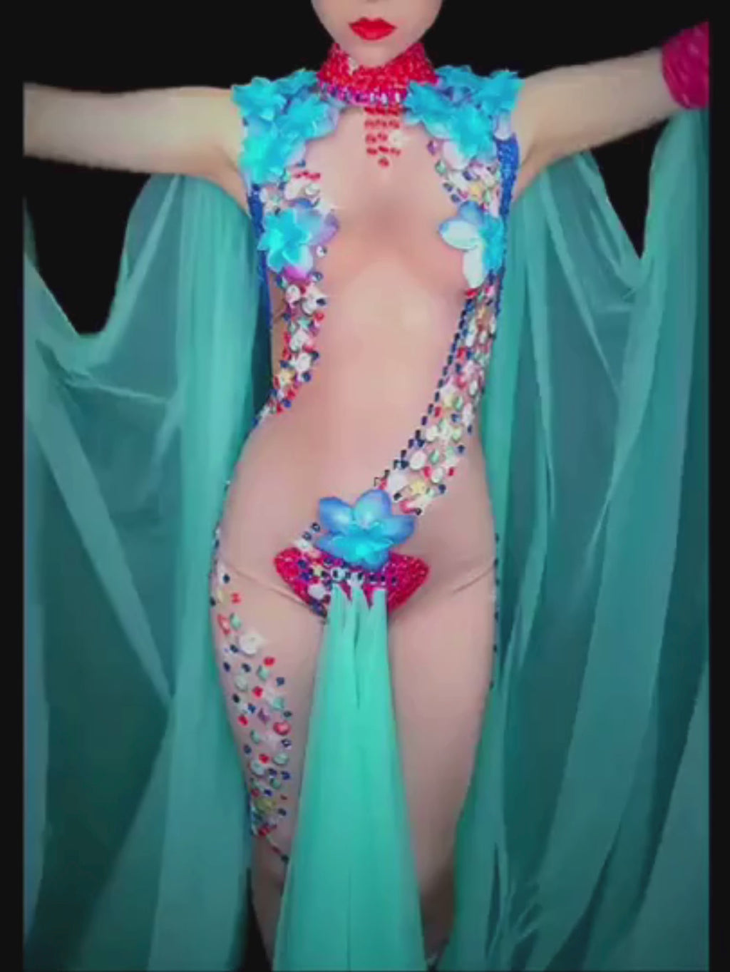 Mermaid Sheer Blue Flower Jumpsuit