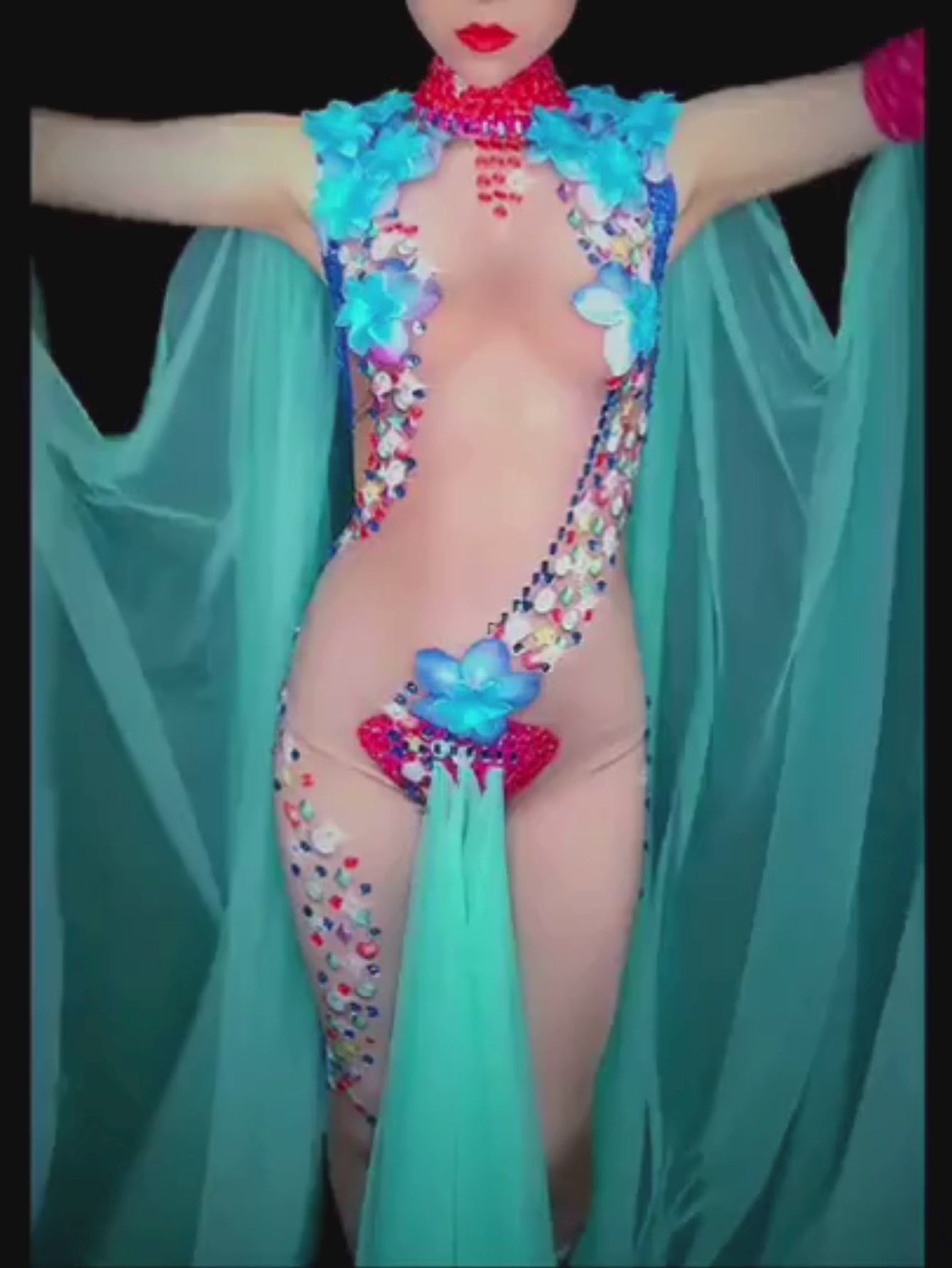 Mermaid Sheer Blue Flower Jumpsuit