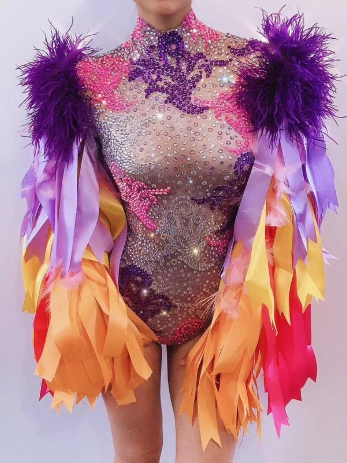 Diamond Monokini Feather Fur Costume