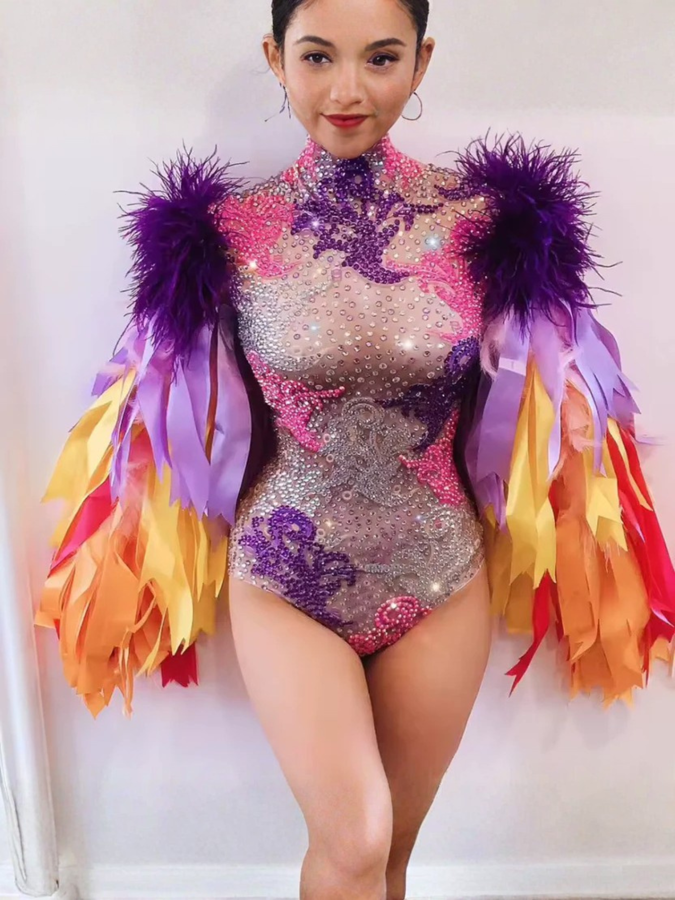 Diamond Monokini Feather Fur Costume