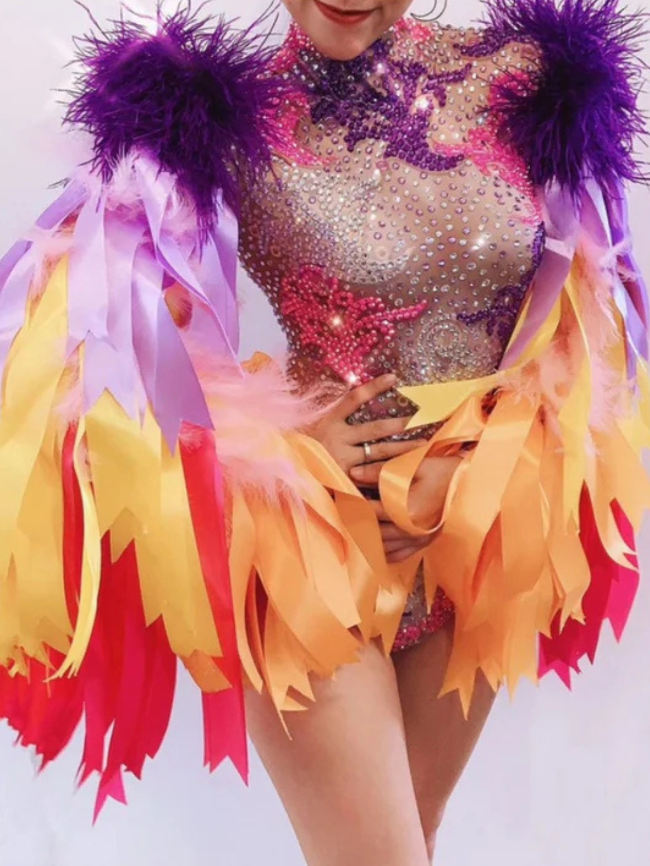 Diamond Monokini Feather Fur Costume