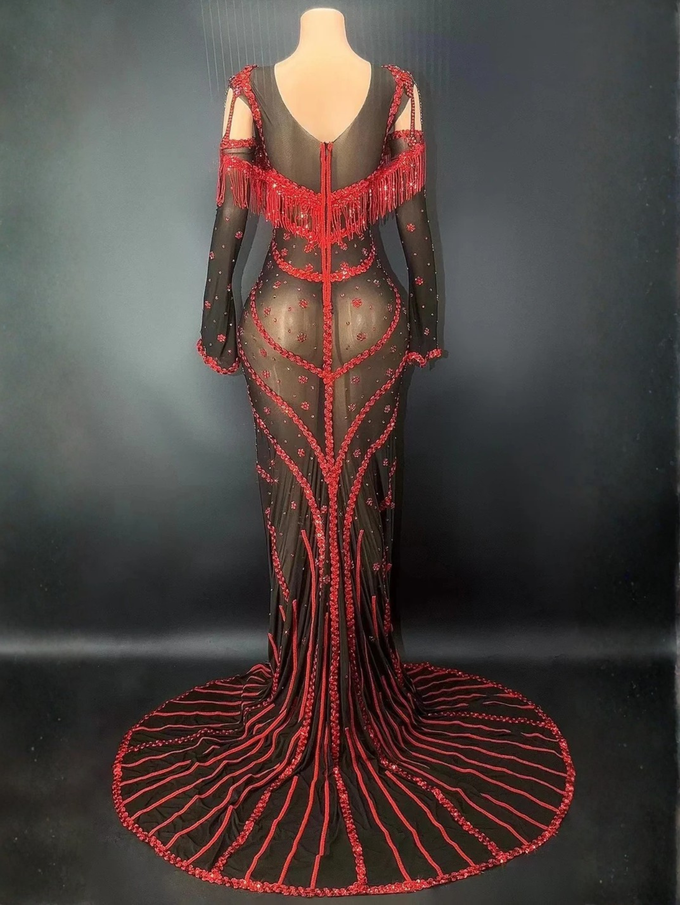 Red Sequin Sheer Dress