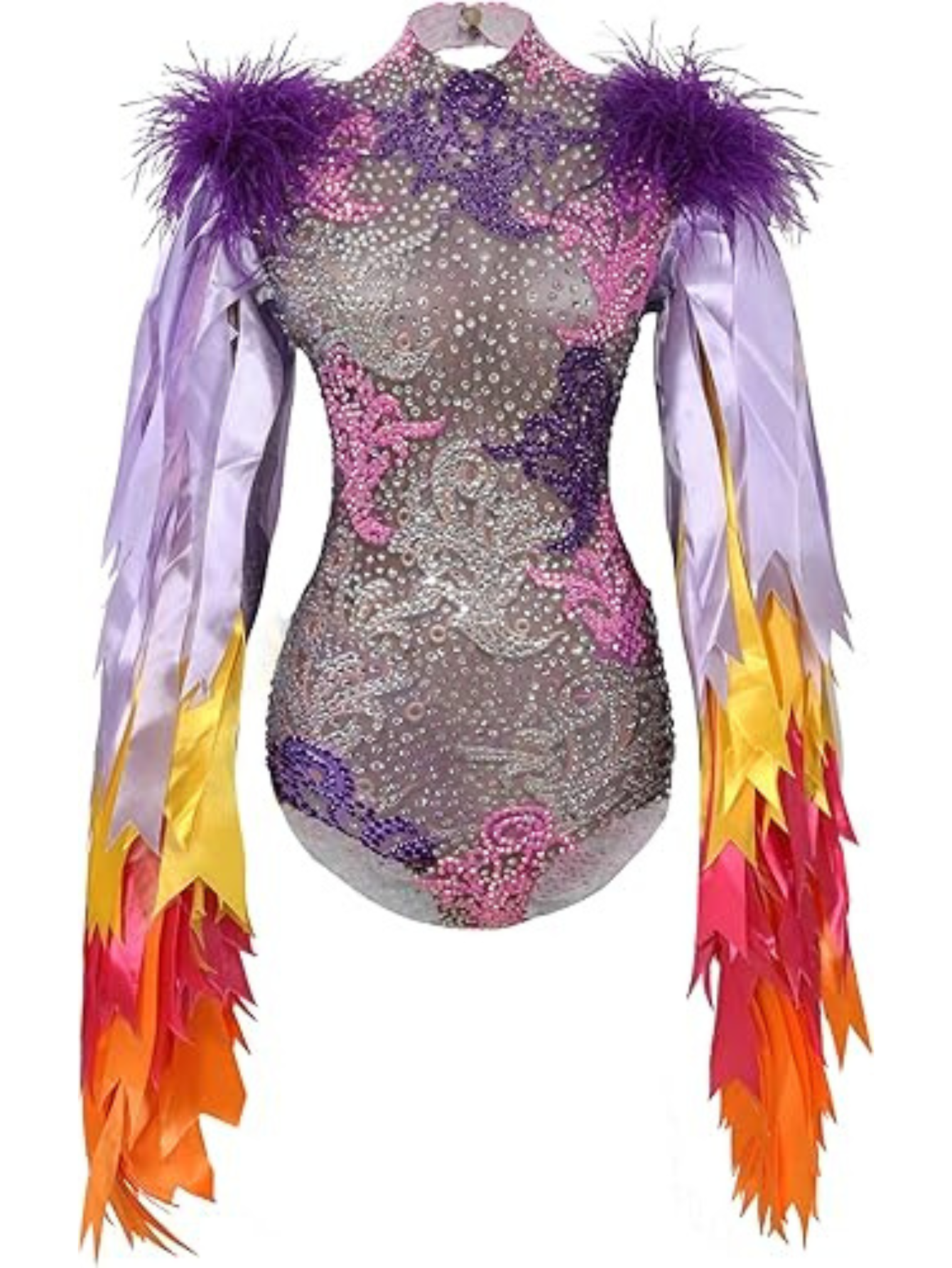 Diamond Monokini Feather Fur Costume