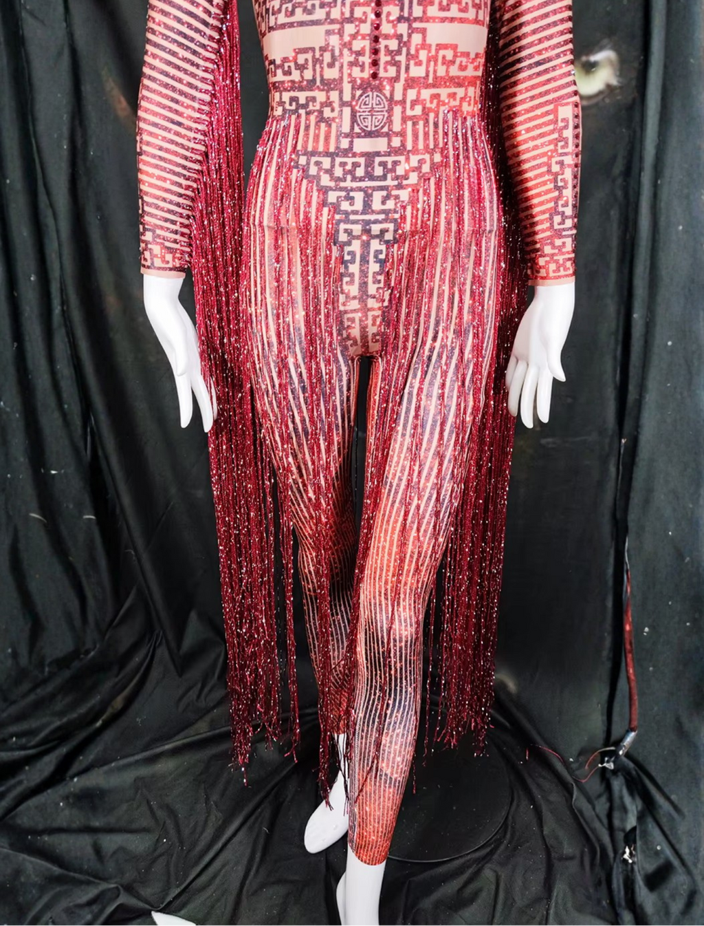 Red Fringe Sequince Drag Queen Lyrical Costume