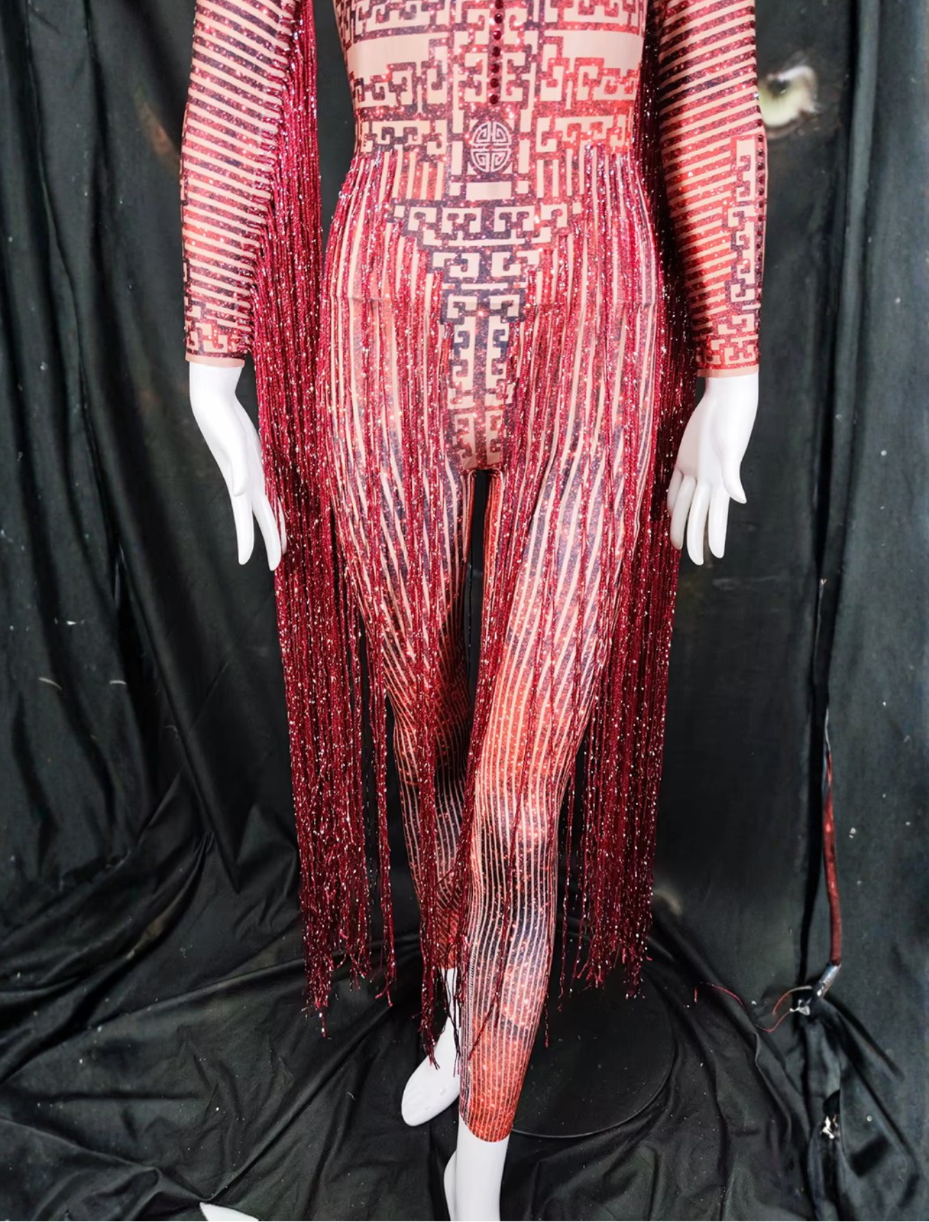 Red Fringe Sequince Drag Queen Lyrical Costume