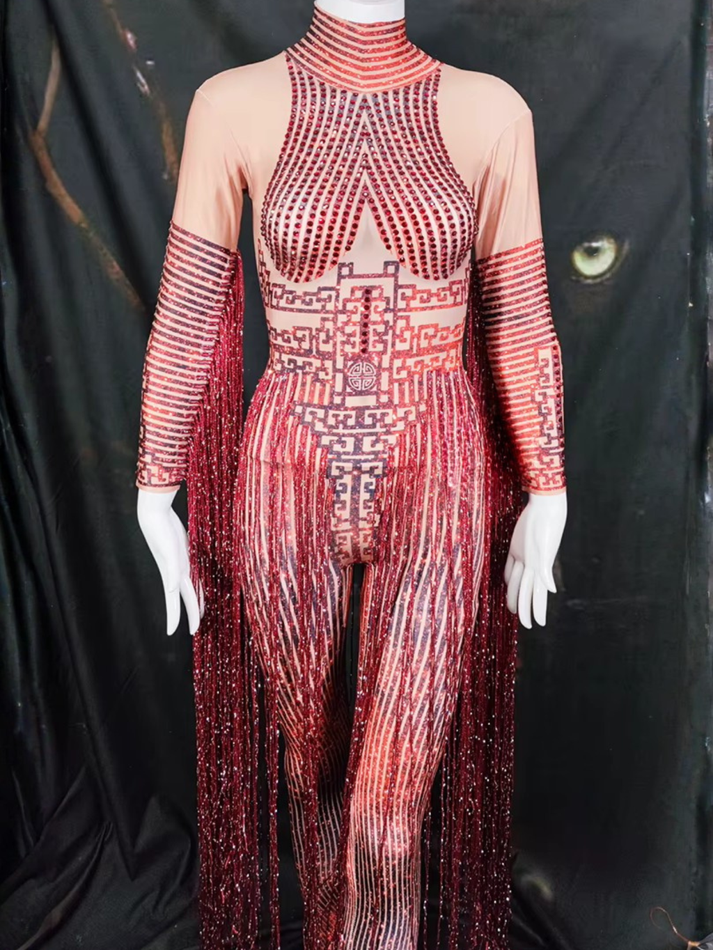 Red Fringe Sequince Drag Queen Lyrical Costume